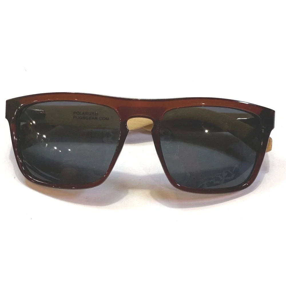 Pugs Shoots Polarized Sunglasses Dark Brown Square Frame Bamboo Wood Temples